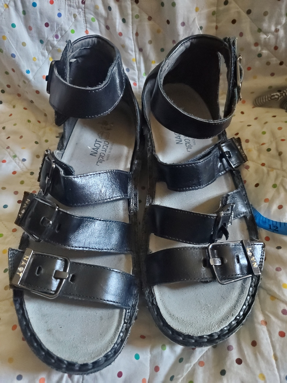 NAOT Women's  Black Leather Multi-Strap Sandals
